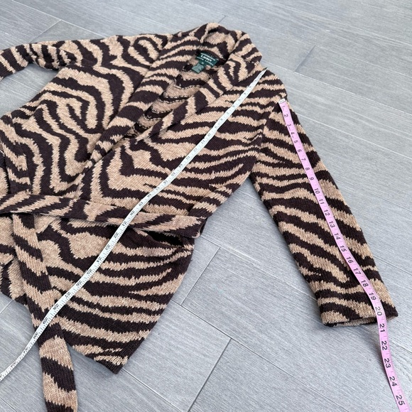 Lauren Ralph Lauren Zebra Print Linen Cotton Belt Cardigan Hand Knit Coatigan M - Picture 15 of 16
